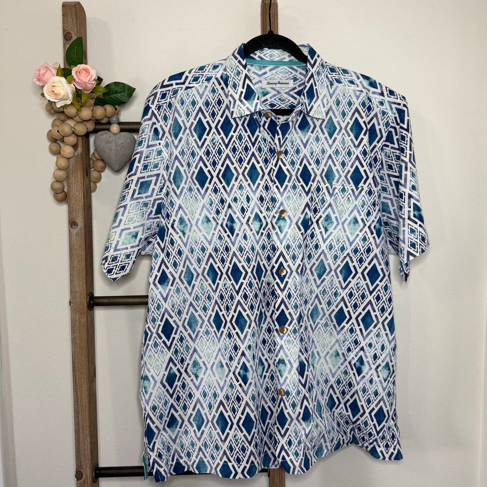 Tommy Bahama Men's Blue Silk Blend Shirt - Size Large